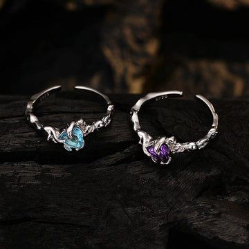 S925 Sterling Silver Textured Heart Ring Open Gemstone Thin Tail