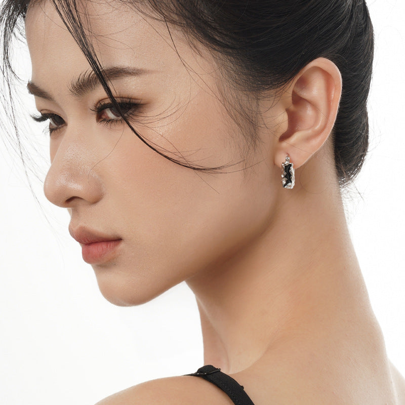 S925 Sterling Silver Irregular Textured Earrings with Two-tone Enamel