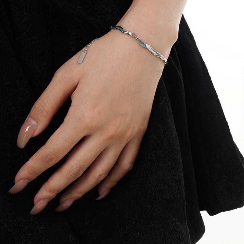S925 Sterling Silver Bracelet Ice Blue Glaze Adjustable