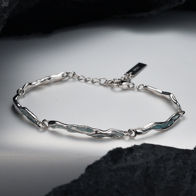 S925 Sterling Silver Bracelet Ice Blue Glaze Adjustable