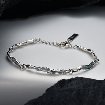S925 Sterling Silver Bracelet Ice Blue Glaze Adjustable